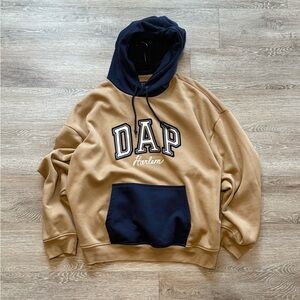 Dapper Dan Gap collaboration Harlem Two-Tone Hooded Sweatshirt in Tan and Navy
